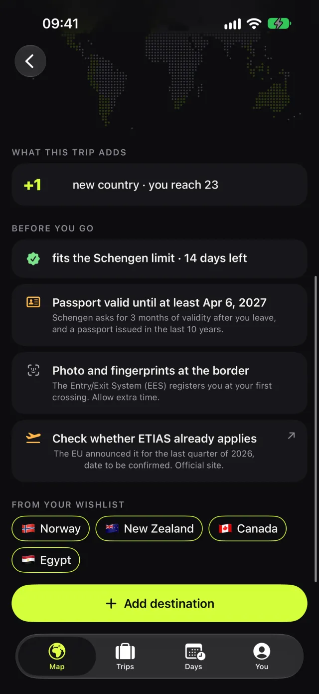 "Can I take this trip?" before you book, with passport, EES and ETIAS checks